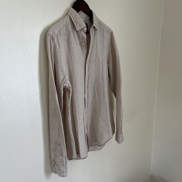 SPRINGFIELD Cotton Linen Mandarin Collar Long Sleeve, Oatmeal Tan- XS - Picture 2 of 8